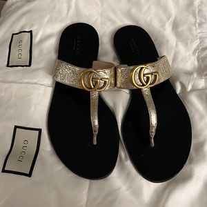 Gucci Marmont Sandals Gold (39)